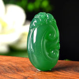 Green Chalcedony Carved Wishful Luck Pendant