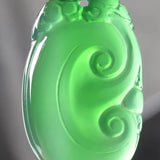Green Chalcedony Carved Wishful Luck Pendant