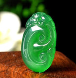 Green Chalcedony Carved Wishful Luck Pendant