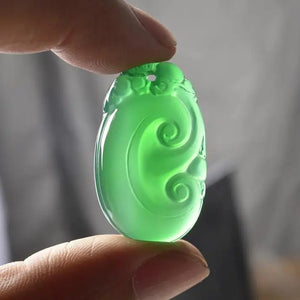 Green Chalcedony Carved Wishful Luck Pendant