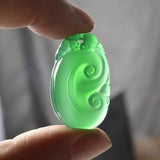 Green Chalcedony Carved Wishful Luck Pendant