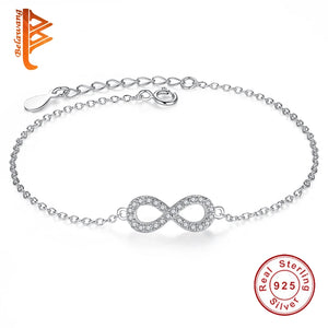 925 Silver CZ Crystal Charm Bracelet Wedding Jewelry Gift