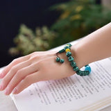Malachite Stone Bracelet with Bucket Charms