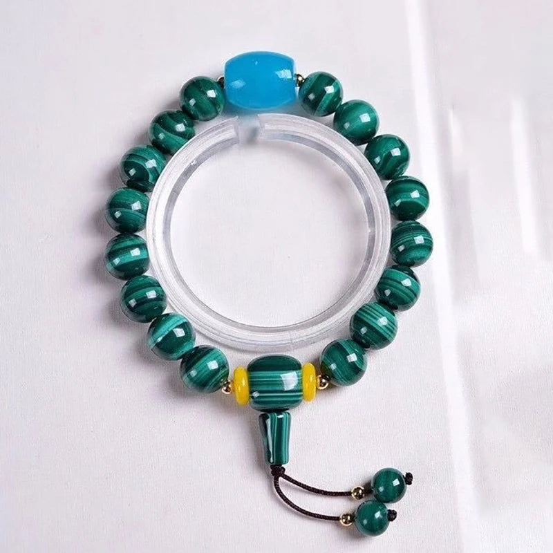 Malachite Stone Bracelet with Bucket Charms