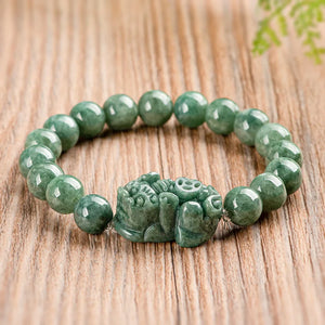 Natural A Jadeite Pixiu Hand String Bean Green Jade Bracelet