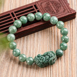Natural A Jadeite Pixiu Hand String Bean Green Jade Bracelet