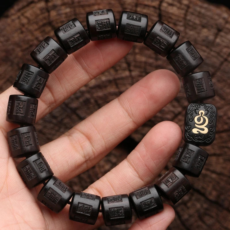 Natural Wood Tibetan Buddhist Bracelet 12mmx12mm Beaded Wood Jewelry
