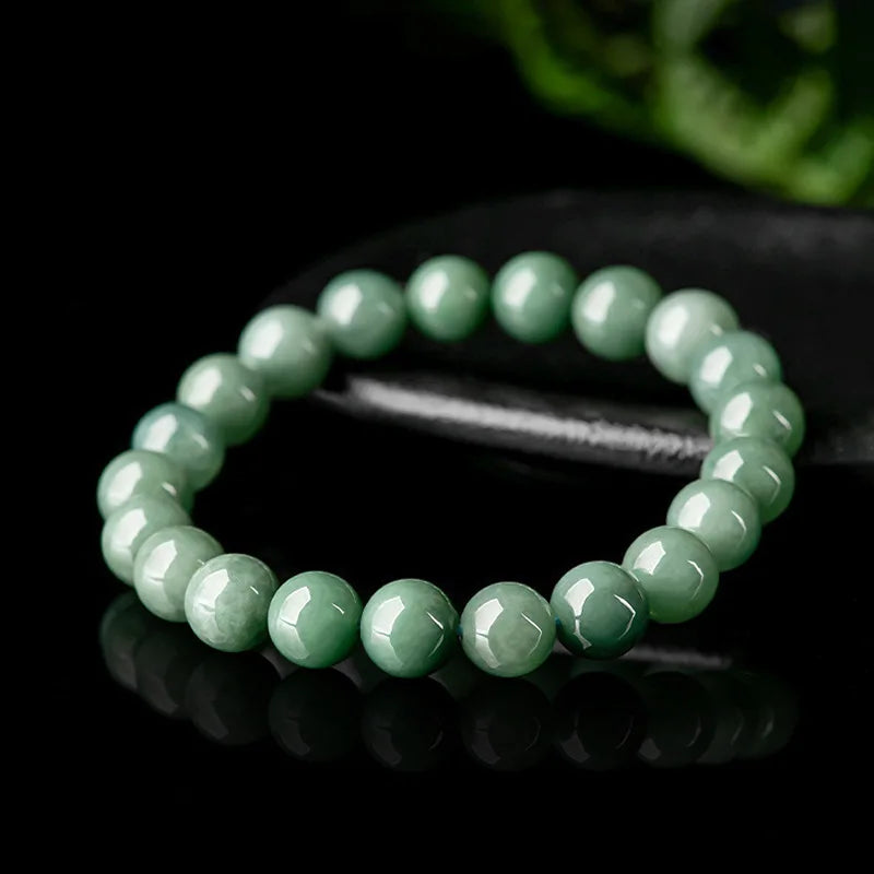Natural Myanmar Jadeite Waxy Seed Oil Green Bracelet 9mm Ice Seed Jade Beads