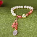 Pearl Bracelet with Rose Quartz Charm
