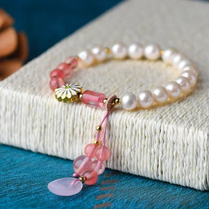 Pearl Bracelet with Rose Quartz Charm