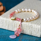 Pearl Bracelet with Rose Quartz Charm