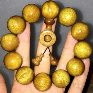 Sichuan Golden Silk Nanmu Bracelet Phoebe Zhennan Buddha Beads Handstring 108Pcs