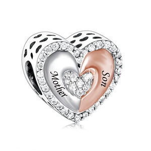 925 Silver Mother Son Daughter Heart Charms Bracelet Necklace Jewelry