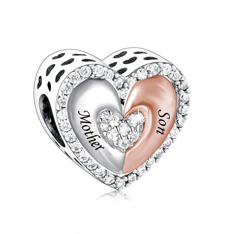 925 Silver Mother Son Daughter Heart Charms Bracelet Necklace Jewelry