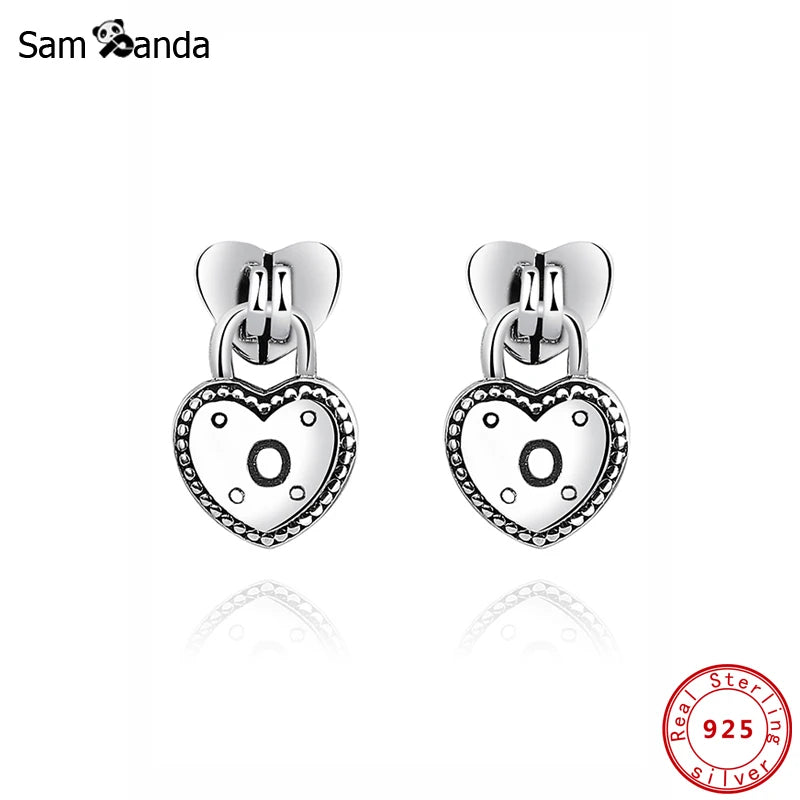 925 Silver Love Locks Heart Stud Earrings Wedding Gift