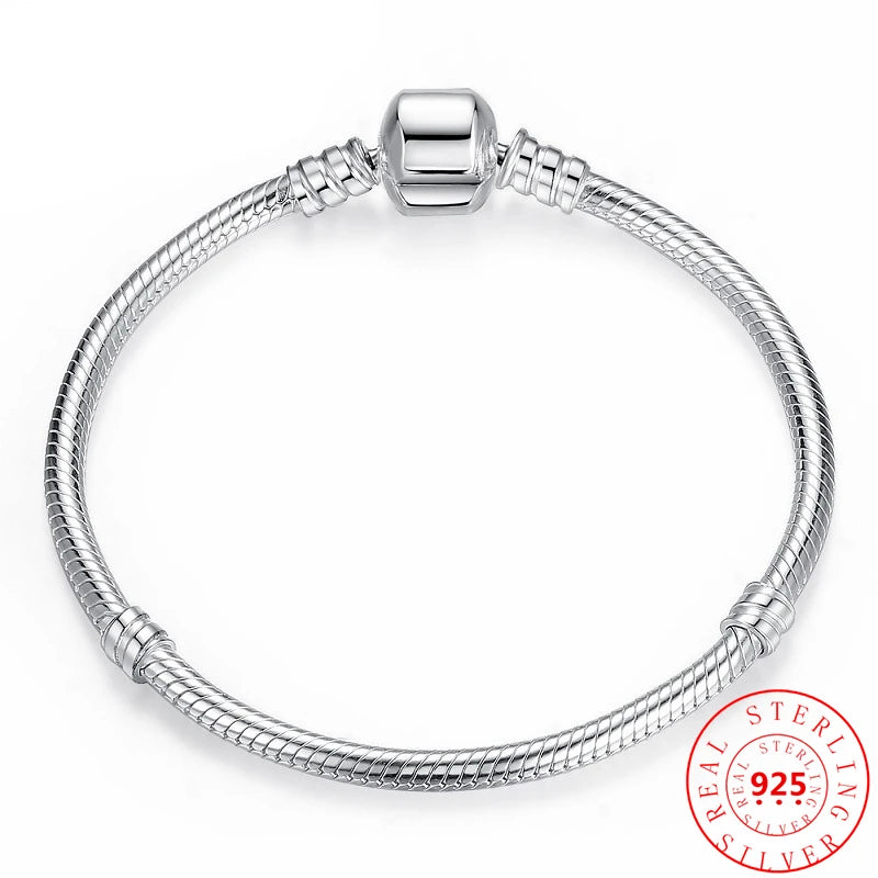 925 Solid Silver Snake Chain DIY Charm Bracelet For Women
