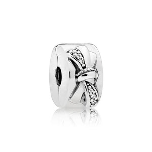 925 Silver Charm Bead Spacer Clip Charms Clear Pav? for Bracelets DIY Jewelry