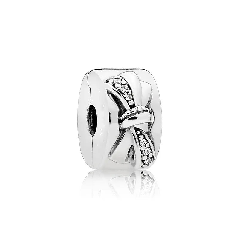 925 Silver Charm Bead Spacer Clip Charms Clear Pav? for Bracelets DIY Jewelry