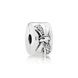 925 Silver Charm Bead Spacer Clip Charms Clear Pav? for Bracelets DIY Jewelry