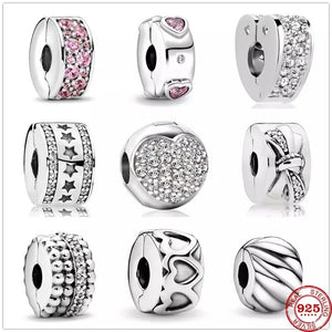 925 Silver Charm Bead Spacer Clip Charms Clear Pav? for Bracelets DIY Jewelry