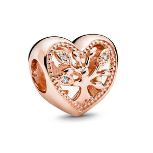 925 Silver Family Tree Heart Charm Bead Pendant Rose Bracelets DIY