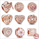 925 Silver Family Tree Heart Charm Bead Pendant Rose Bracelets DIY