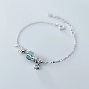 925 Silver Crystal Moon Star & Blue CZ Chain Bracelet