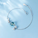 925 Silver Crystal Moon Star & Blue CZ Chain Bracelet