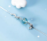 925 Silver Crystal Moon Star & Blue CZ Chain Bracelet