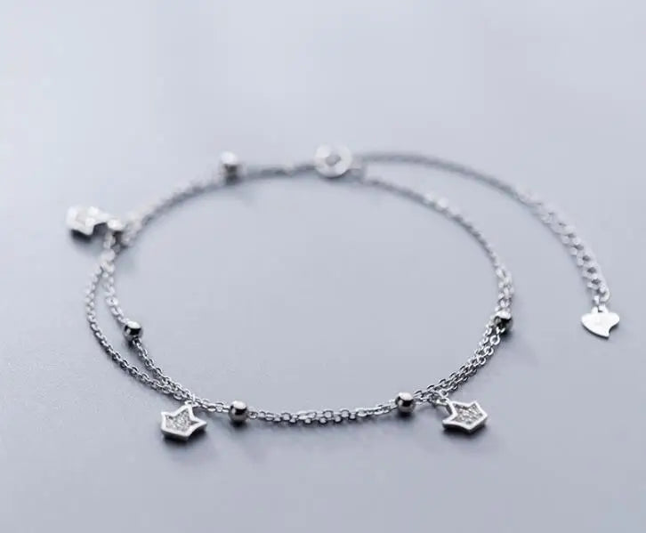 925 Silver Crown Princess Zirconia Anklet Bracelet GTLS789