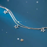 925 Silver Multi-layers Beads Chain Star Anklet Bracelet