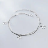 925 Silver Multi-layers Beads Chain Star Anklet Bracelet
