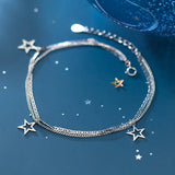 925 Silver Multi-layers Beads Chain Star Anklet Bracelet