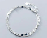 925 Sterling Silver Double Rows Layered Coin Chain Bracelet GTLS953