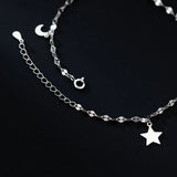 925 Sterling Silver Moon Star Anklet Bracelet