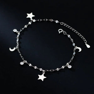 925 Sterling Silver Moon Star Anklet Bracelet