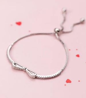 925 Silver Zircon Tennis Bowknot & Ball Chain Bracelet Tassel - C-S3666