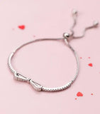 925 Silver Zircon Tennis Bowknot & Ball Chain Bracelet Tassel - C-S3666