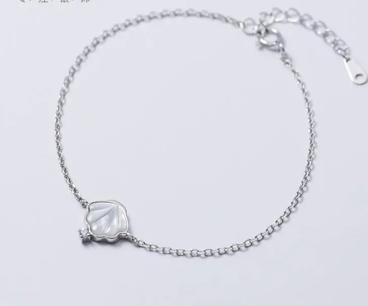 925 Silver CZ & Shell Conch Chain Bracelet Women's