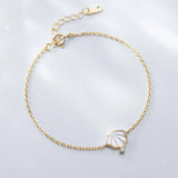 925 Silver CZ & Shell Conch Chain Bracelet Women's
