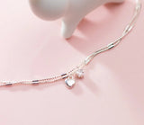 925 Silver Double Rows STAR &Heart Bracelet