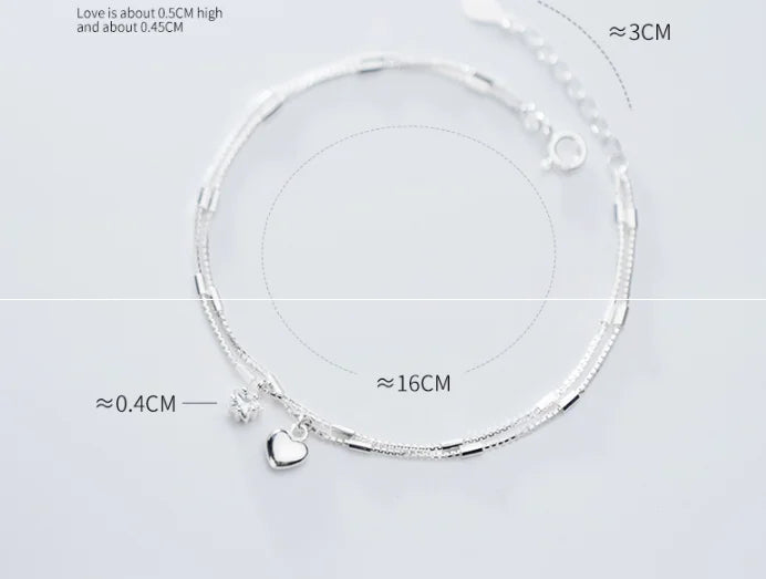 925 Silver Double Rows STAR &Heart Bracelet