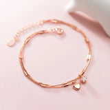 925 Silver Double Rows STAR &Heart Bracelet