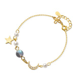 925 Silver Moonstone & Crescent Moon Bracelet Tassel GTLS932