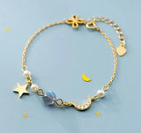 925 Silver Moonstone & Crescent Moon Bracelet Tassel GTLS932
