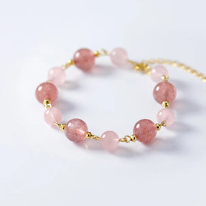 925 Silver Strawberry Quartz & Rose Crystal Bracelet