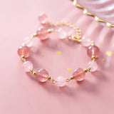 925 Silver Strawberry Quartz & Rose Crystal Bracelet