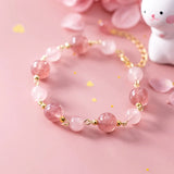 925 Silver Strawberry Quartz & Rose Crystal Bracelet
