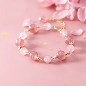 925 Silver Strawberry Quartz & Rose Crystal Bracelet