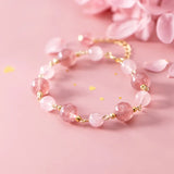 925 Silver Strawberry Quartz & Rose Crystal Bracelet